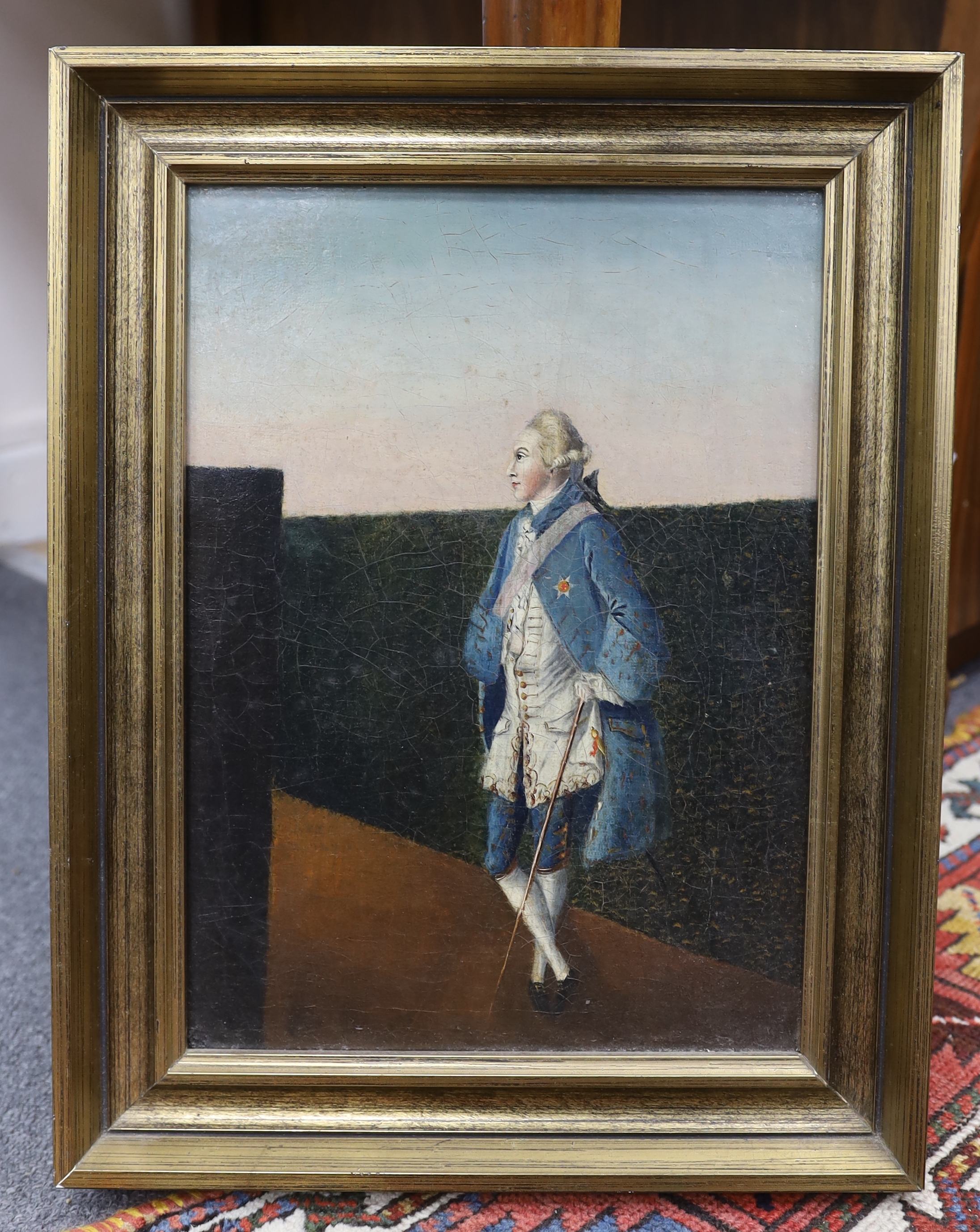 19th century English School, naive oil on canvas, Portrait of King George III, 34 x 25cm